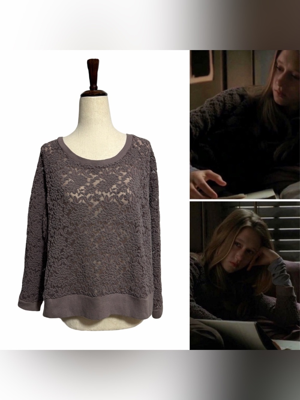Free People • All Over Lace Pullover Sweater Teak Purple XS ASO Violet Harmon